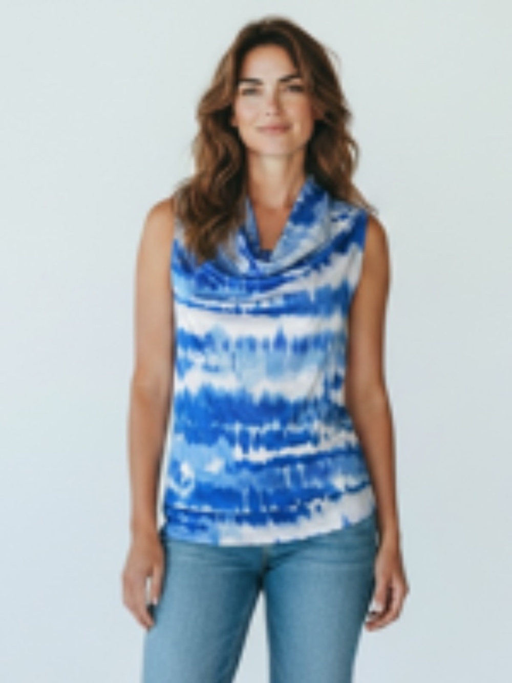 Alfani Sleeveless Cowl Neck Banded Hip Hem Abstract Watercolor Top Size L